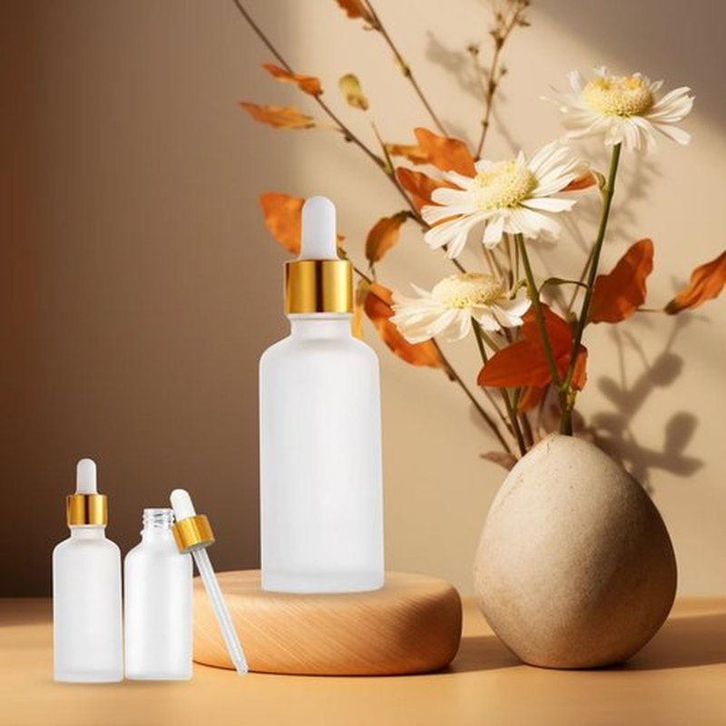 12 Pack,Clear Frosted Glass Dropper Bottle for Essential Oils,Empty Glass Liquid Holder With Glass Eye Dropper,Golden Caps Travel Perfume Cosmetic Container-Pipette&Funnel included (50ml/1.75oz)