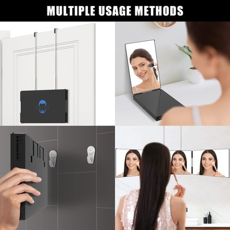 OLIBUY 3 Way Mirror with 10X Magnifying Mirror, Tri-fold Mirror for Haircutting Shaving and Braiding, Height Adjustable Self Haircut Mirror