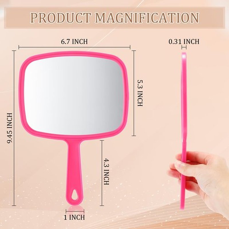 Geetery 12 Pcs Hand Mirror Handheld Cosmetic Mirror with Handle Makeup Mirror Wall Mount for Bathroom Home Barber Salon Travel Portable Beauty School Gift for Women Student 6.69 x 9.45 Inch (Rose Red)