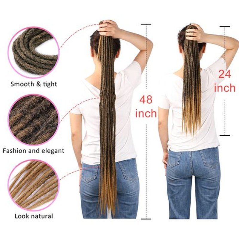 DAIRESS 24 Inch Straight Double Ended Dreadlock Extensions Synthetic Dreads10strands/pack Synthetic Braids Thin 0.6cm Soft Handmade Reggae Hair Hip-Hop Style Dread Extensions Locks Hair(1B/27）