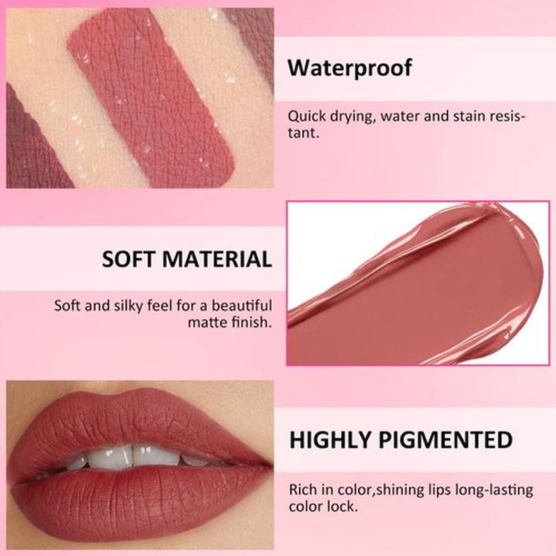 JUAAZIN Pale Carmine Matte Liquid Lipstick, With Highly Pigmented and Rich Colors Lip Gloss, Long-Lasting Wear Non-Stick Cup Not Fade Waterproof Lipstick Makeup for Women(Pale Carmine 04#)