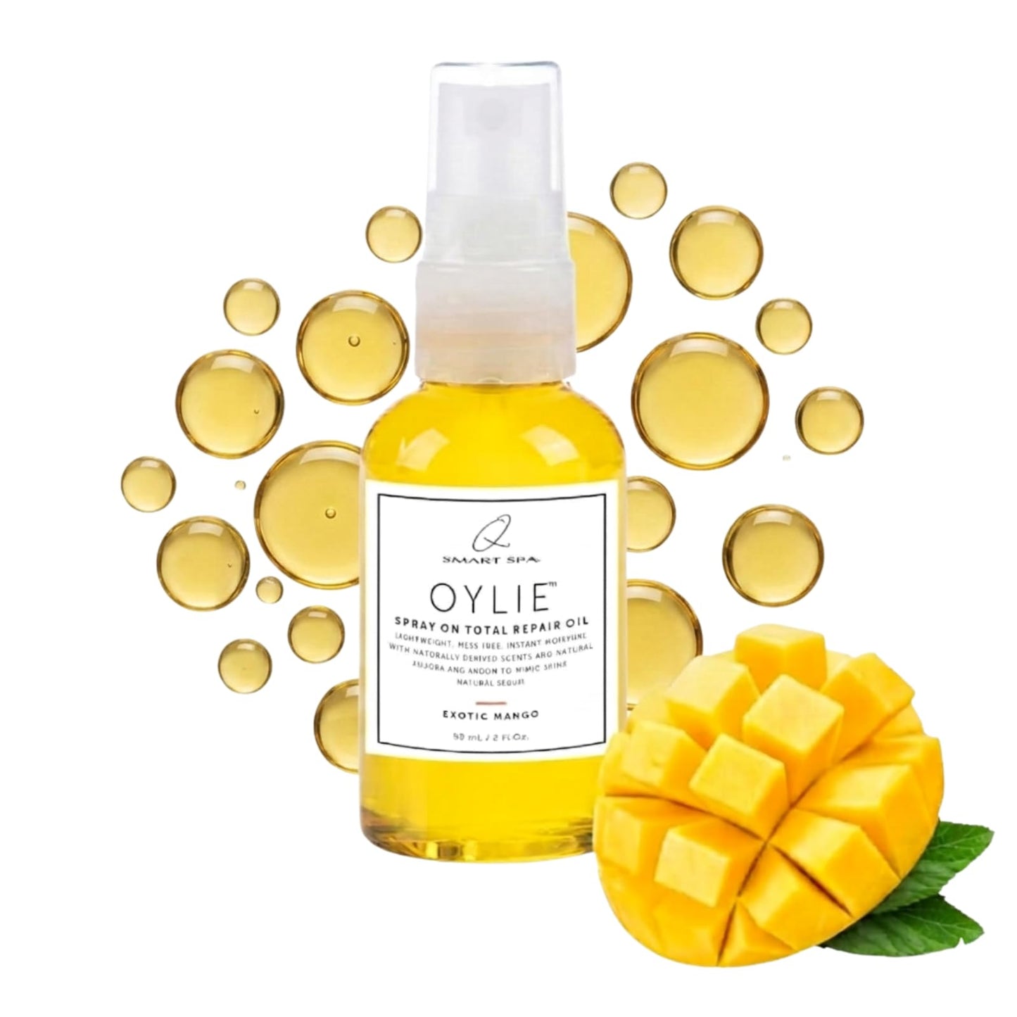 QTICA Oylie Spray On Total Repair Body Oil | Lightweight Spray Oil with Natural Jojoba & Argan Oil for Instant Moisture, Smooth Finish Deep Hydration for Soft Supple Looking Skin 2oz (Exotic Mango)