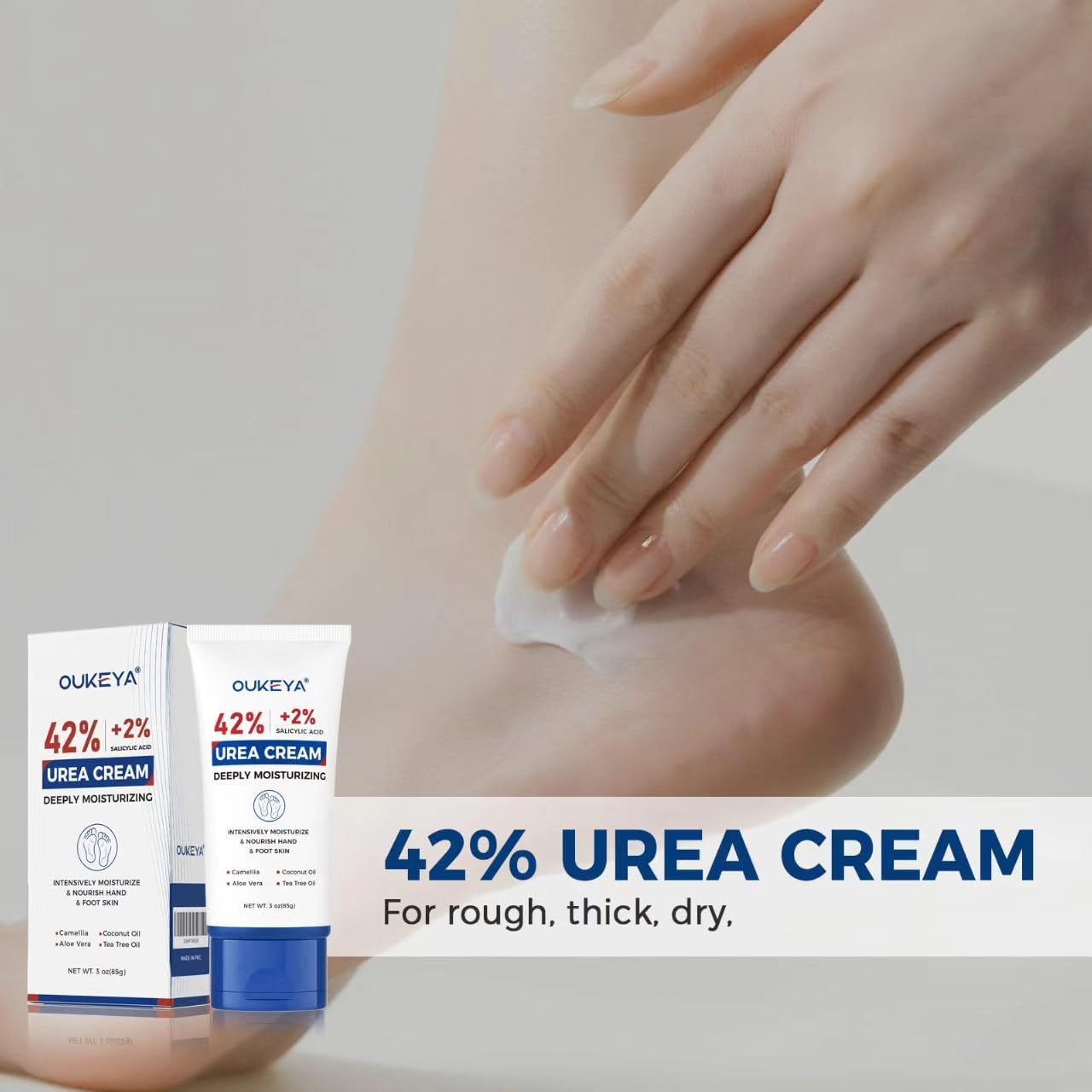 OUKEYA Urea Cream 42 Percent with 2% Salicylic Acid, 3 Oz Foot & Hand Cream for Dry Cracked Heels, Deep Moisturizing & Softening Keratin Feet Cream, Nourishing Skin Care Lotion for Rough, Dry Areas