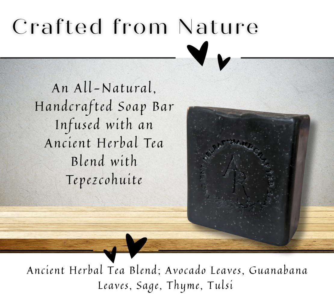 Ancient Releaf Tepezcohuite Charcoal Tea Soap, with tallow, Nourishing, Soothing, Cleansing, 5oz. bar