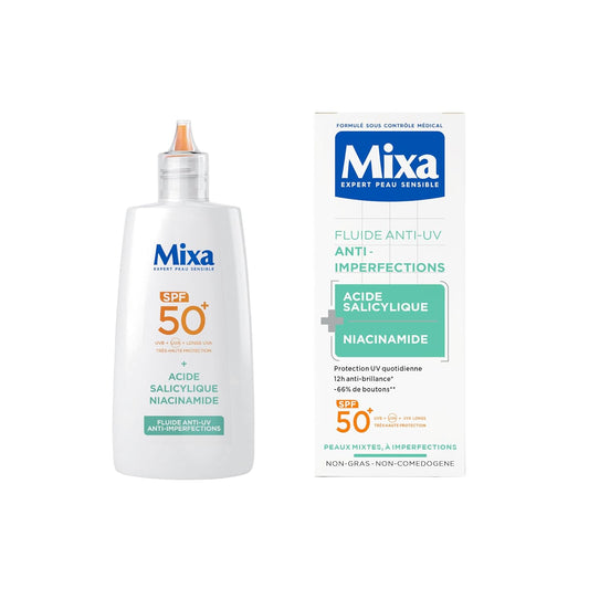 Mixa Daily Anti-UV & Anti-Bleach Fluid - SPF 50+ Protection | Salicylic Acid & Niacinamide - 40 ml