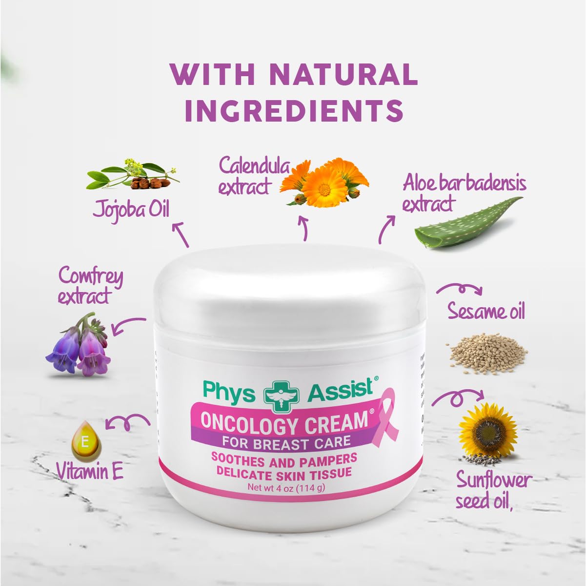 PhysAssist Oncology Cream for Breast Care Soothes and Pampers Delicately skin tissue. 4 oz