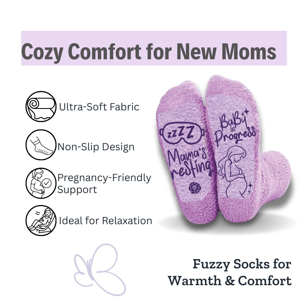 Eli & Val Mommy to Be Pregnancy Care Package – Soft Cotton Blend Maternity Sleep Mask with Elastic Closure and Fuzzy Socks Set, Purple