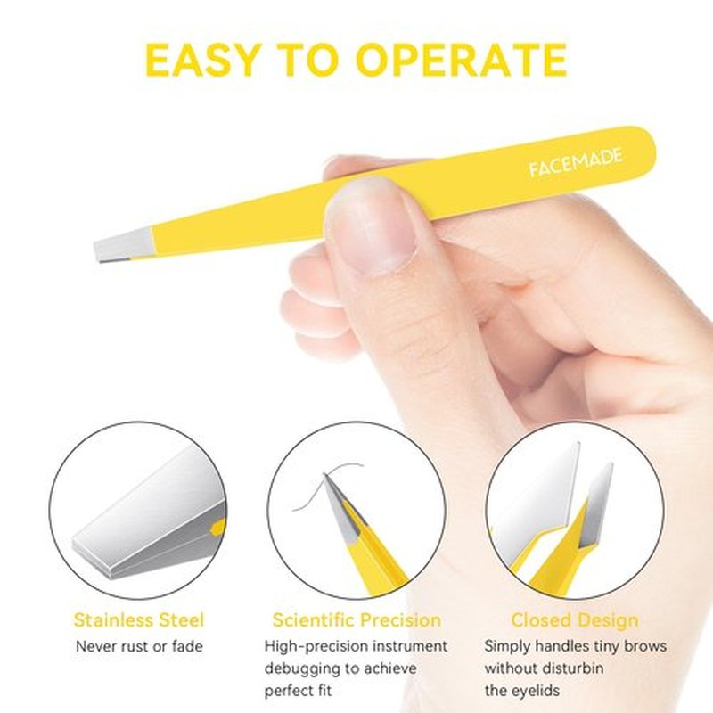 FACEMADE 4 Pack Tweezers Set - Professional Stainless Steel Tweezers for Men and Women, Precision Eyebrow Tweezers for Facial Hair, Chin, and Ingrown Hair Removal (Yellow)