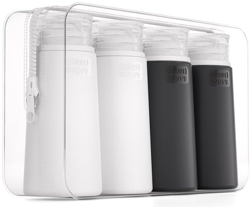Valourgo Travel Bottles for Toiletries, Tsa Approved 3.4oz Portable Travel Bottles, BPA Free Leak Proof Travel Tubes Refillable Travel Accessories, Travel Bottle with Clear Toiletry Bag, Black, White