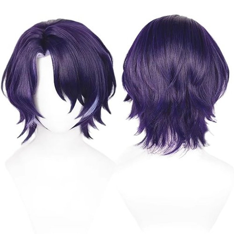 Gorgewg for Starail Star Rail Dr. Ratio Cosplay Wig HSR 33cm Short Purple Side Part Layered Roleplay Costume Wigs Synthetic Hair Men