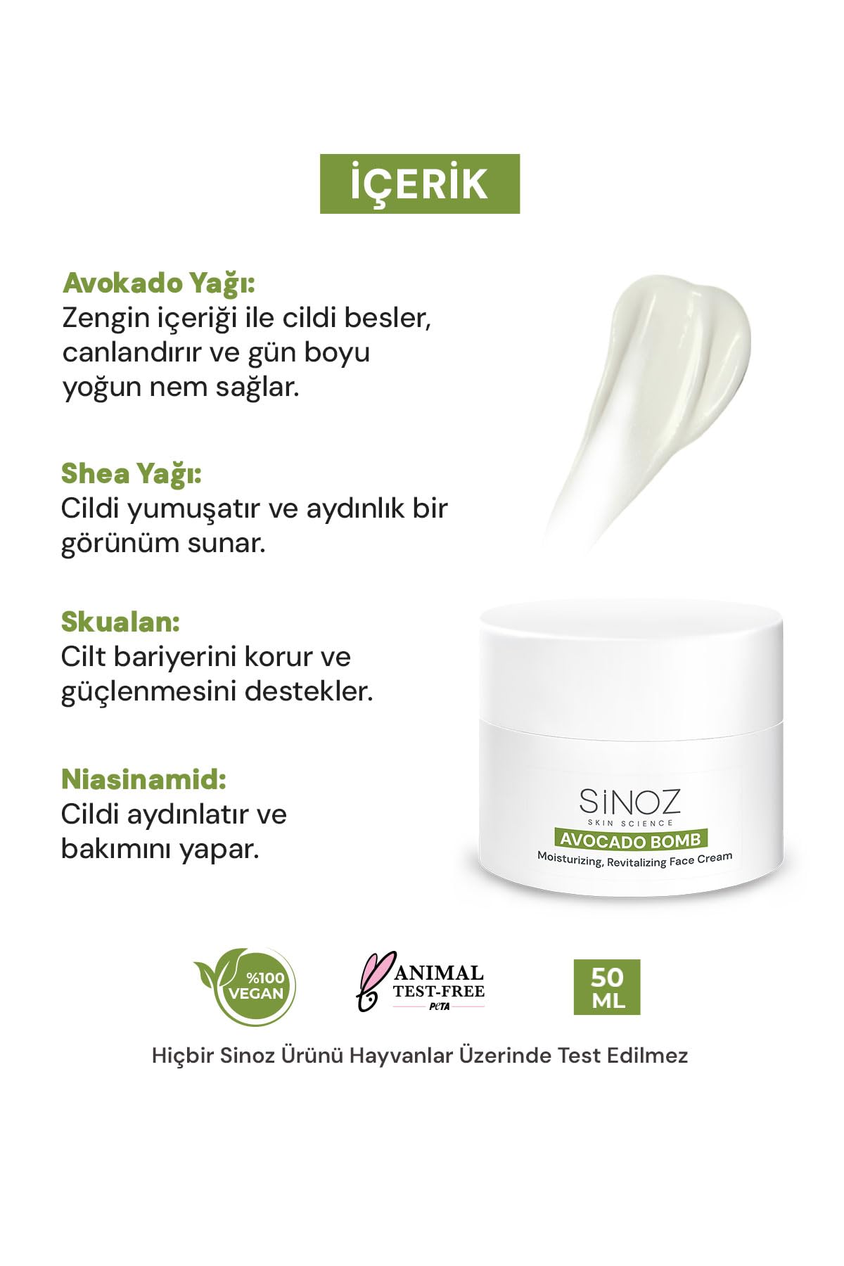 sinoz Avocado Bomb Revitalizing Moisturising Face Care Cream 50 Ml