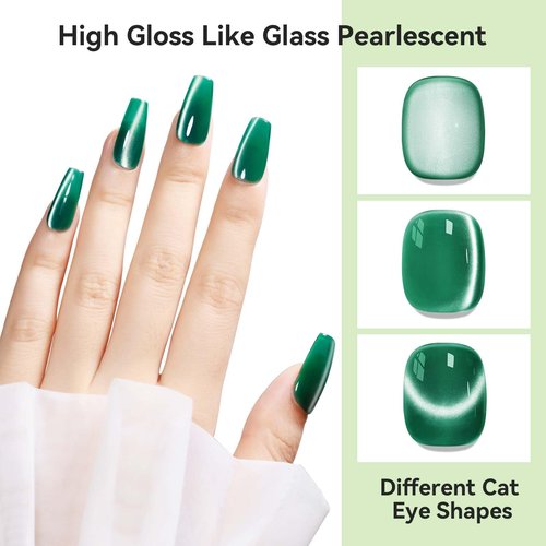 Bevimee Cat Eye Gel Polish 12ML Moonlight Velvet Effect Dark Green Glitter Magnetic Gel Nail Polish Crystal Ceramic Emerald Green Color Nail Art Long Lasting Soak Off UV Nail Gel