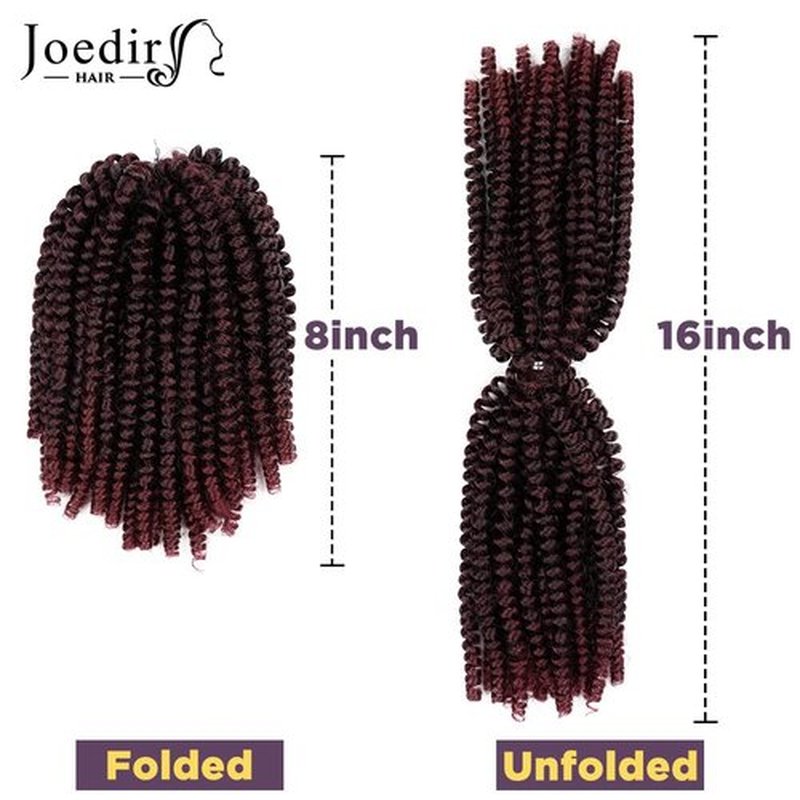 JOEDIR HAIR Spring Twist Crochet Hair 8 Inches 8 Pieces/Pack Ombre Red Synthetic Spring Curl for Black Women Brading Hair Extension (Color:T1B/118)