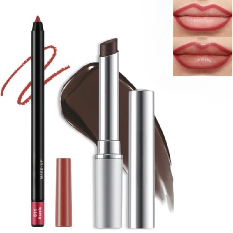 2Pcs Tinted Lip Balm and Lip Liner Set - Moisturizing Lip Crayon and High Shine Gloss, Ultra-Long-Lasting Matte Finish, Ideal Essential Set for Everyday Makeup(#11 DAZZLE)