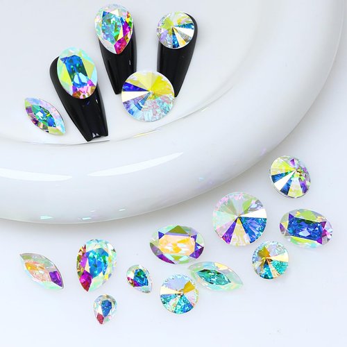 Dongzhou K9 Glass Crystal AB Nail Rhinestones Pointed Back Crystals Mix Sizes Gems Stones Decorations Set for Nail Art Clothing Jewelry Shoes Bags, Especially for Nails Design