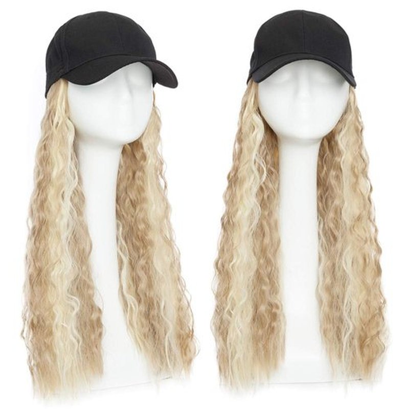 S-noilite Baseball Cap with Hair Baseball Hats with Hair Attached Corn Wave Baseball Cap Wig Adjustable Baseball Hat Wig for Women (18”-Corn Wave, Sandy Blonde & Bleach Blonde)
