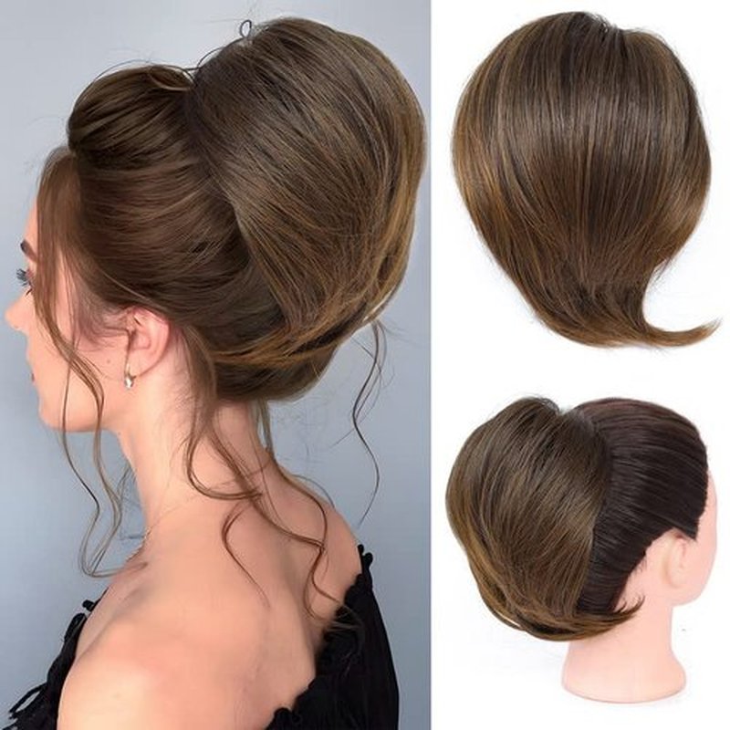 HSLHDI Messy Hair Bun Hair Piece for Women Short Bun Tousled Synthetic Elastic Scrunchies Hairpiece for Women Girls (1-1pcs, 2/30#-Light Black mix light auburn)…