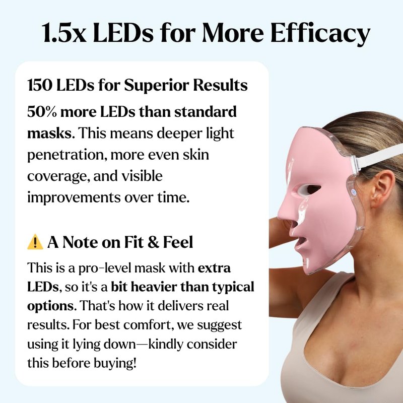 LED Face Mask Light Therapy Spa Kit - 4 Pcs with Ultrasonic Scrubber, Sonic Brush & Green Tea Serum | 7 Color Options (Light Pink)