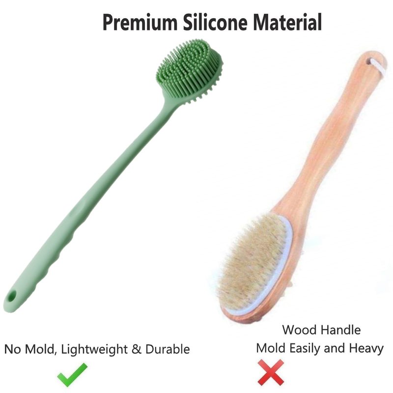 Silicone Body Scrubber - Long Handle Exfoliating Shower Brush for All Ages | Ideal for Smooth Skin