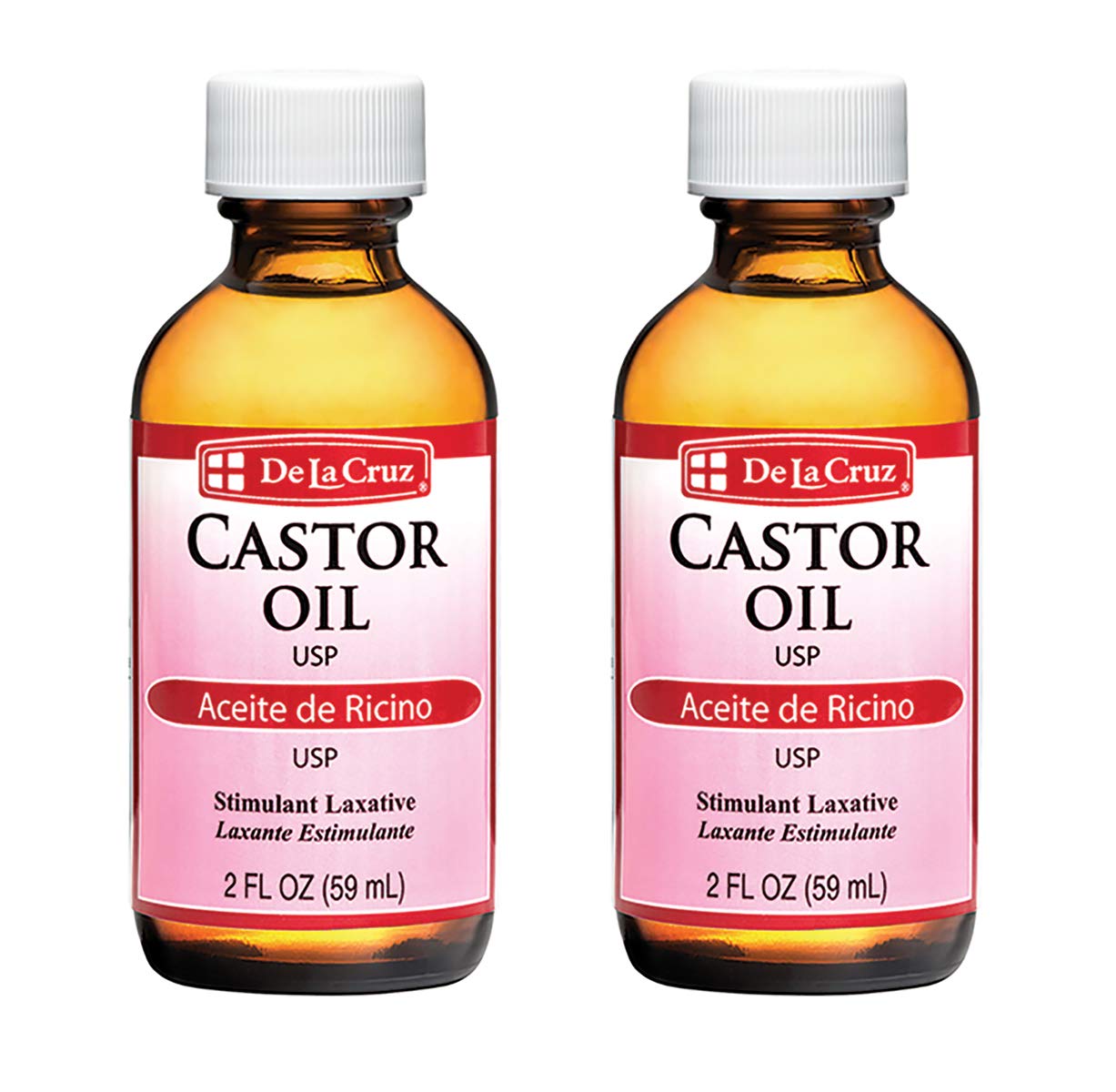 De La Cruz Castor Oil - 100% Pure Expeller Pressed Castor Oil for Nourishing Skin, Hair, Eyelashes, and Eyebrows - Natural Laxative USP Grade, 2 FL Oz (2 Bottles)