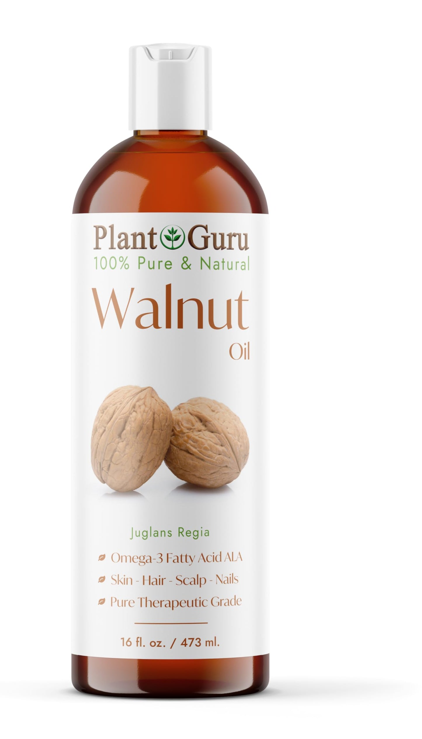 Plant Guru Walnut Oil 16 fl. oz. - Cold Pressed 100% Pure Natural - Skin, Body, Face, and Hair Growth Moisturizer. Great For Creams, Lotions, Lip balm and Soap Making.