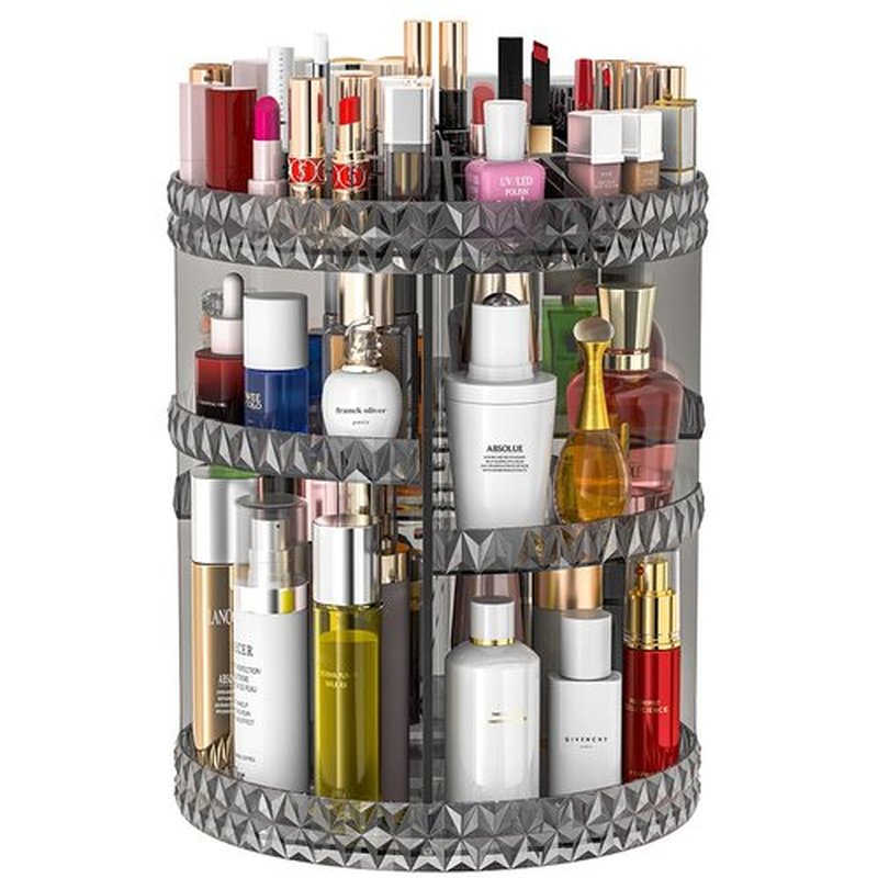Famitree 360 Rotating Makeup Organizer, DIY Adjustable Makeup Carousel Spinning Holder Storage Rack, Large Capacity Vanity Organizer Skincare Organizers, Organizador De Perfumes (Gray)