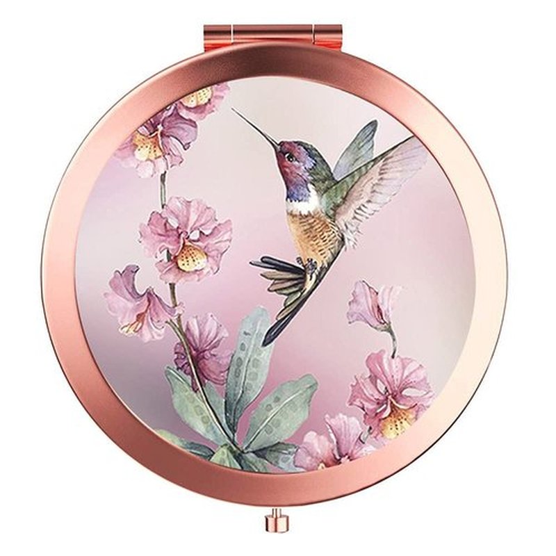 Compact Mirror Rose Gold Makeup Mirror Folding Mini Pocket Mirror Portable Hand Mirror Double-Sided 2 x 1x Magnification for Woman Girls Great Gift (Hummingbird)