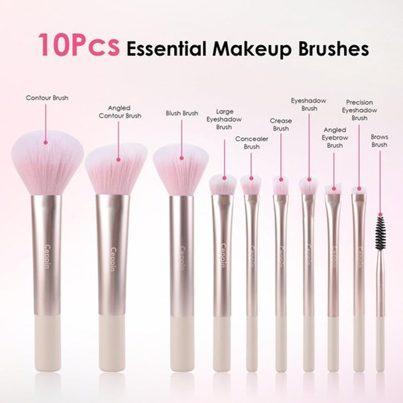 Ceppin Professional Makeup Brushes 10Pcs, Premium Synthetic Make Up Brush Set, Powder Foundation Contour Blush Concealer Eye Shadow Blending Liner Makeup Brush Kit (Pink)