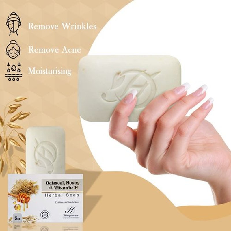 HERBOGANIC Oatmeal, Honey and Vitamin E Herbal Soap | Pack of 3 of 5oz soap Bar | Natural Bar Soap for Face and Body | Hydrating and Nourishing | Suitable for Men and Women