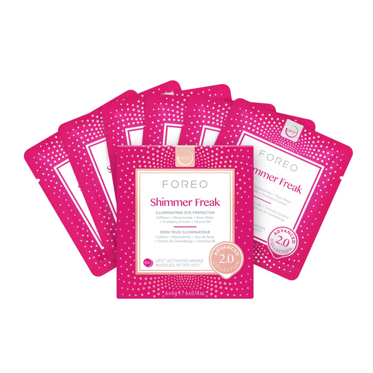 FOREO Shimmer Freak Advanced Collection 2.0 UFO-Activated Facial - Eye Contour Illuminating - Beauty & Personal Care - Rose Water - Niacinamide - All Skin Types - Wrinkles - Puffiness - 6 pcs in Pack