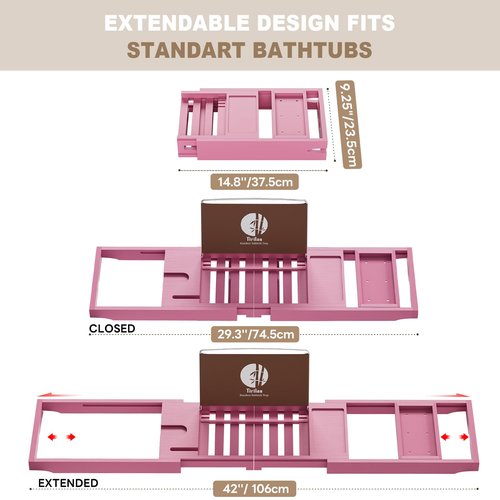 Yirilan Foldable Bathtub Caddy, Expandable Bath Caddy Tray, Unique House Warming Gifts, New Home, Anniversary and Wedding Gifts for Couple, Pink