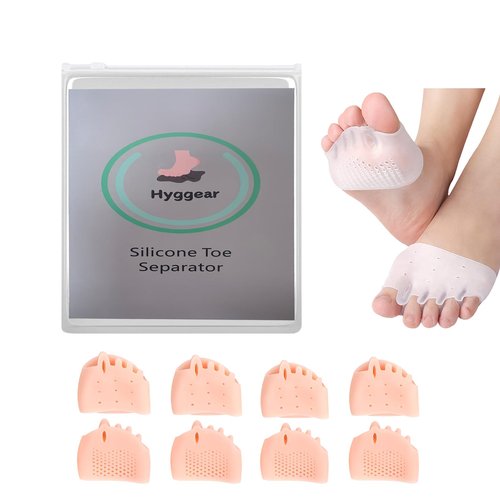 Hyggear Silicone Toe Separator, Multi-Purpose Toe Separators for Hammertoes, Overlapping Toes, Foot Pain Relief (4 Pairs) (Skin)