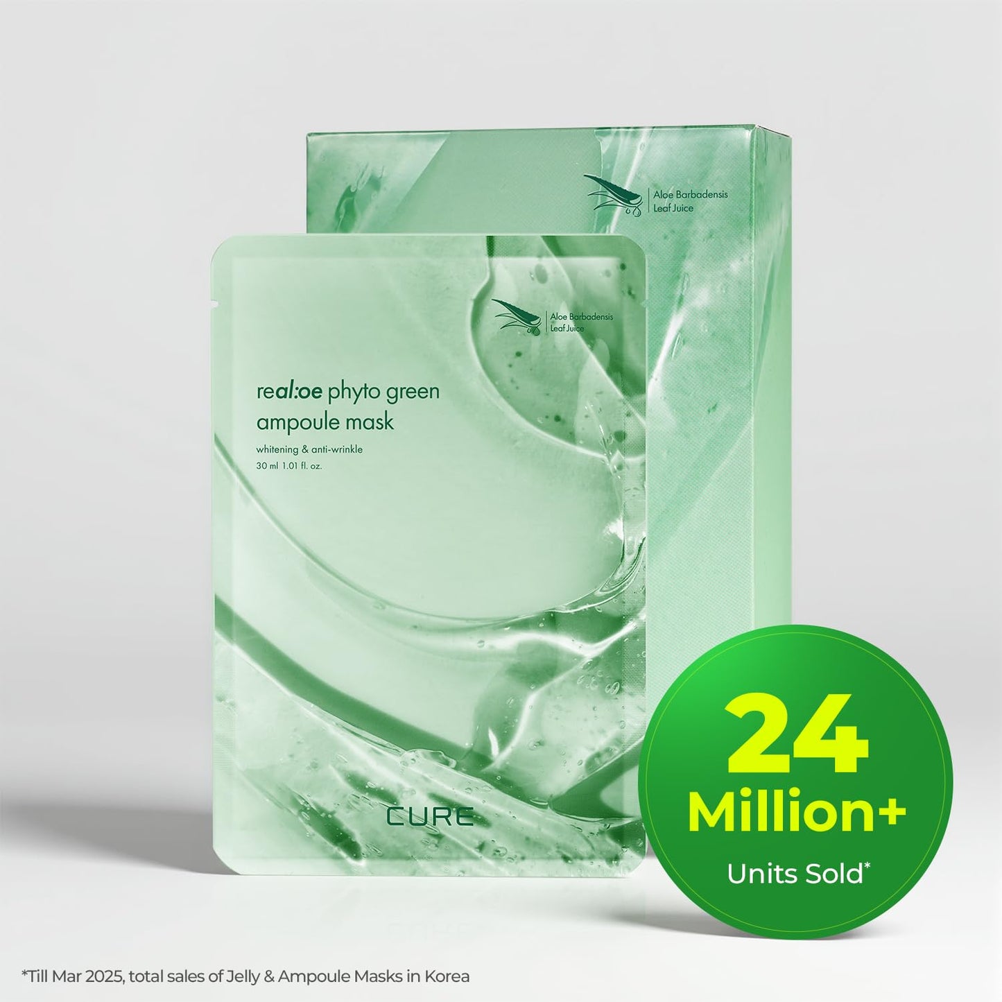 Cure Real:oe Phyto Green Ampoule Mask, 10 Sheets, Aloe Hydrogel Sheet Mask, Korean Skincare for Hydration (Pack of 1)