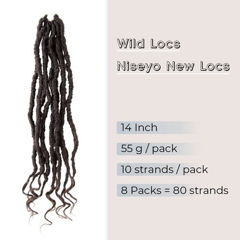 Niseyo Wild Locs 14 Inch Distressed New Faux Locs with Curly Ends 8 Packs Long Soft Pre-looped Goddess Locs Crochet Hair (4#, Brown)