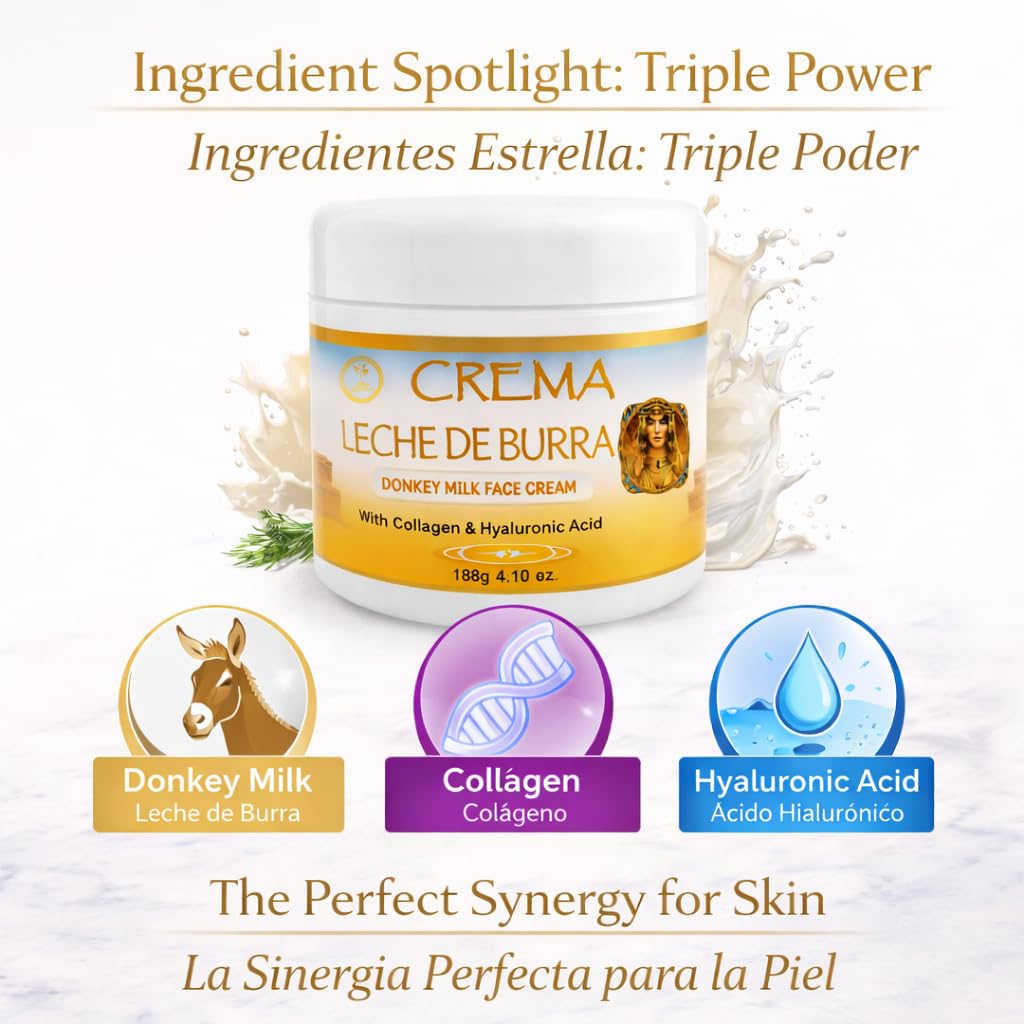 HIGH SUPREME Donkey Milk Face Cream(Leche de Burra) – 120g With Collagen & Hyaluronic Acid – Nourishing & Hydrating Moisturizer – For Sensitive, Dry & Mature Skin – Anti-Aging & Skin Renewal