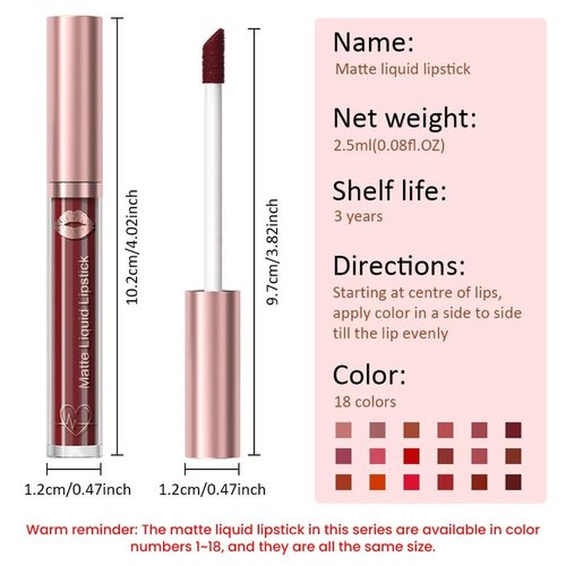 JUAAZIN Dark Sienna Matte Liquid Lipstick, With Highly Pigmented and Rich Colors Lip Gloss, Long-Lasting Wear Non-Stick Cup Not Fade Waterproof Lipstick Makeup for Women(Dark Sienna 18#)
