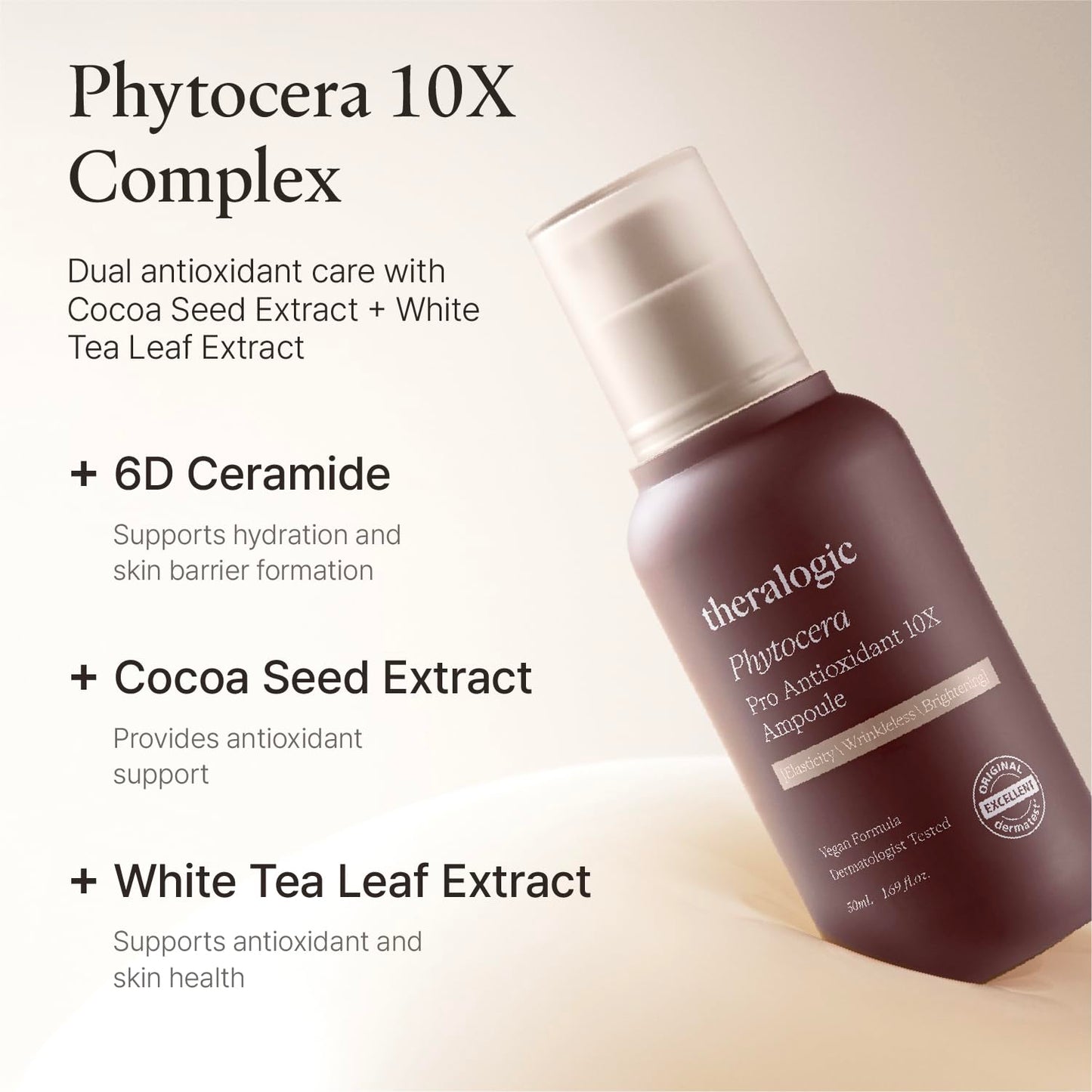 Theralogic Phytocera Pro Antioxidant 10X Ampoule - Ceramide Lifting Elasticity Age-Defying Face Serum with Collagen, Hyaluronic Acid, NMF - Vegan and Dermatologically Tested, 1.69 fl.oz.