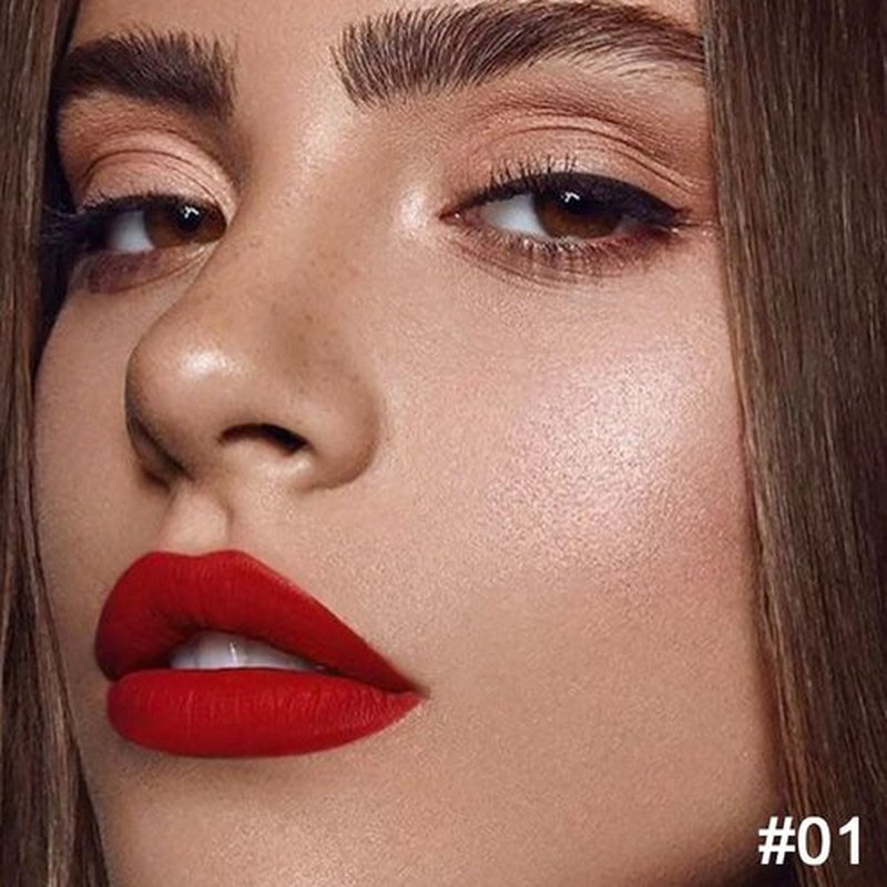 2 in 1 Red Matte Lip Liner & Lipstick Combination, DNM Metallic Dual Ended Lipstick, Lip Liner, Lip Gloss, 24 Hour all Day Long-Lasting Waterproof Lipliners Pencil for Women Lip Makeup Gift Set 01#