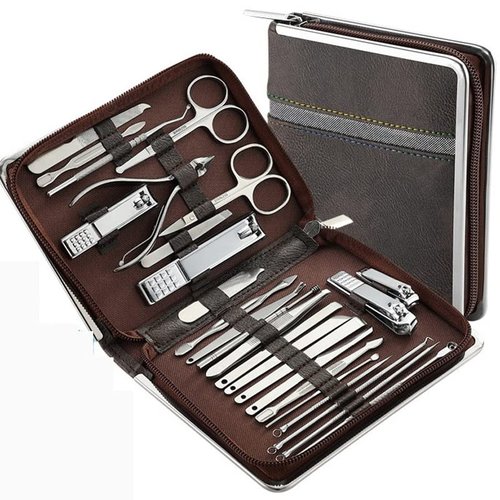 Stainless Steel Nail Clippers Manicure Set Cutter Scissor Cuticle Nipper Nail Tools Set Travel Case Kit(D)