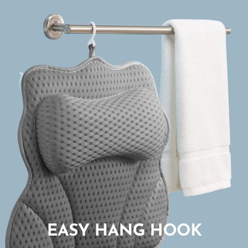 WONDERfoam Thick Padded Ergonomic Bath Pillow for Tub, Support for Head Neck and Back, Slip-Resistant, Machine Washable Breathable Quick Dry Mesh Bathtub Headrest Pillows, Spa Rest Accessories, Gray