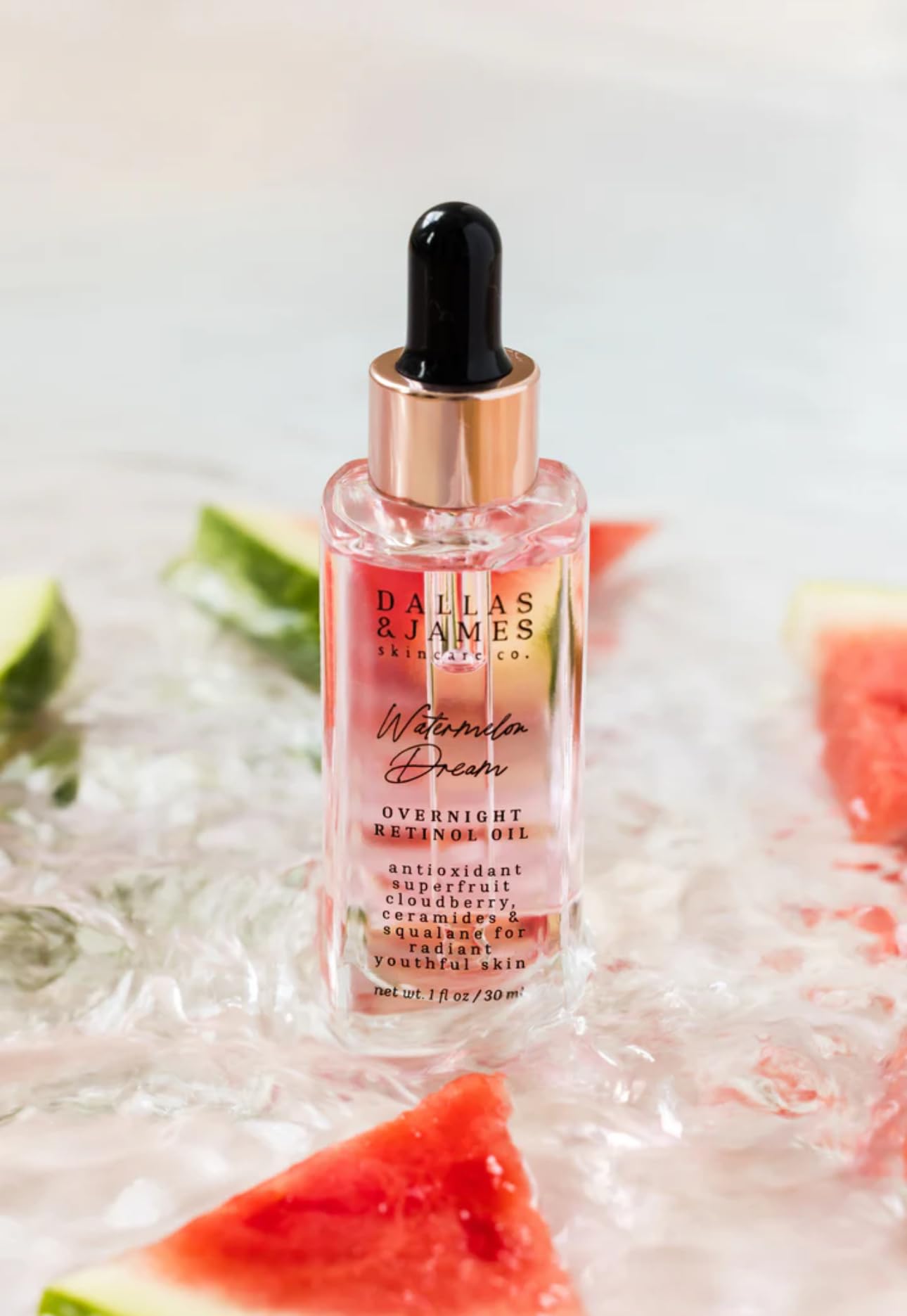 Dallas & James Skincare Co. Watermelon Dream Overnight Retinol Oil - .3% Retinol with Watermelon and Cloudberry, Ceramides + Squalane - Anti-Aging, Skin Smoothing Face Oil