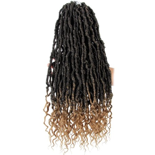 NISEYO NU Soft Locs With Curly Ends 18 Inch 6 Packs, Long Goddess Faux Locs Crochet Hair, T27(Ombre Honey Blonde)