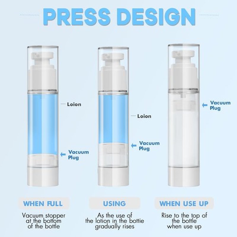 0.5 OZ/15ML Airless Pump Bottles, 3 Pack Lotion Dispenser Travel Size Pump Bottles, Vacuum Cosmetic Travel Bottle for Lotion, Creams, Foundation, Cosmetic, with Labels, Wooeden Stick