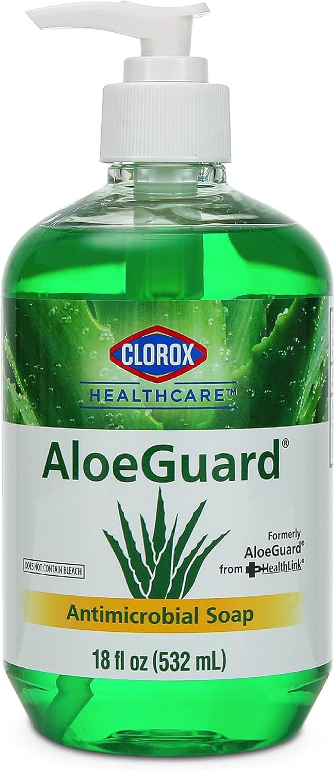 Clorox Healthcare AloeGuard Antimicrobial Liquid Hand Soap with Pump, Triclosan-Free, Infused with Aloe Vera and Vitamin E, Gentle and Moisturizing, FDA Registered, 18 Fl Oz - 12 Pack