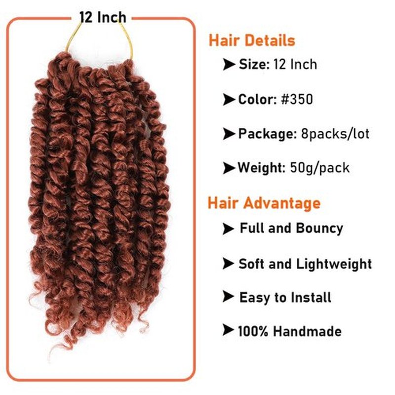 Passion Twist Crochet Hair 12 Inch 8 Packs Pre-Twisted Passion Twist Hair Crochet Hair for Black Women Pre-Looped Crochet Braids Synthetic Crochet Hair Extensions #350