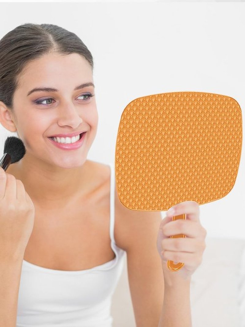 BEFUI Extra Large Handheld Mirror，Hand Salon Mirror with Handle for Barbers, Hairdressing (Orange，12.4" Lx 9" W)
