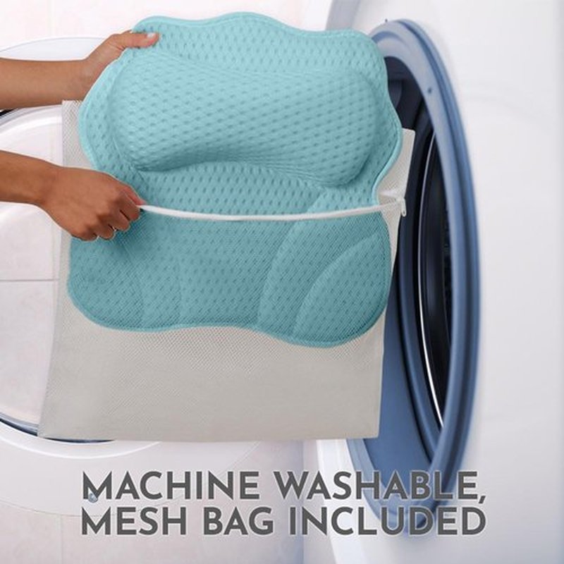 WONDERfoam Thick Padded Ergonomic Bath Pillow for Tub, Support for Head Neck and Back, Slip-Resistant, Machine Washable Breathable Quick Dry Mesh Bathtub Headrest Pillows, Rest Accessories, Spa Blue