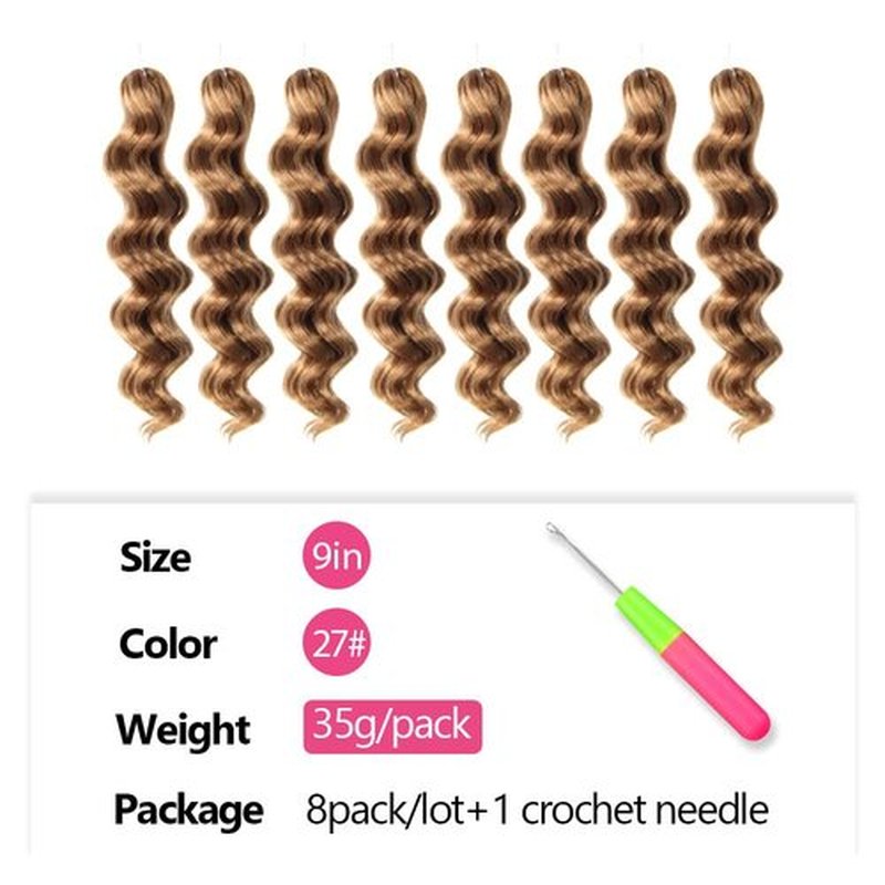 Niseyo NU Short Ocean Wave Crochet Hair 9 Inch 8 Packs Deep Wave Crochet Hair Synthetic Wavy Crochet Braids (27# Honey Blonde)