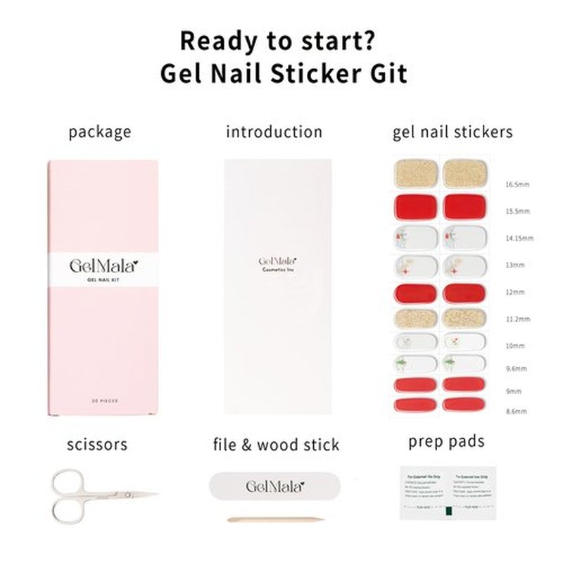 GelMala Gel Nail Strips Winter Design Snow and Snowman Gel Nail Stickers, Long Lasting, Easy to Apply&Remove -Gel Nail Strips for Nails Manicure Nail Wraps，Easy for begginners (Jingle Bells)