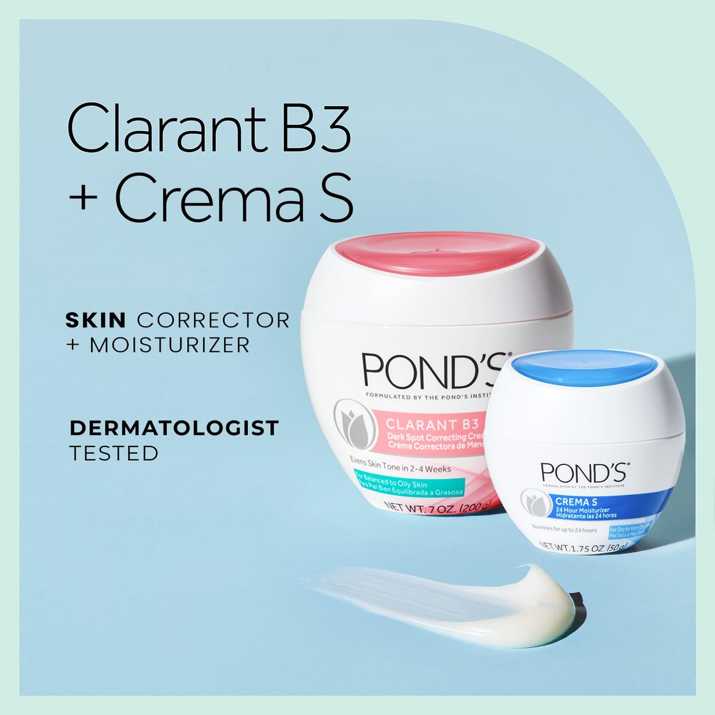 POND'S Clarant B3 Dark Spot Correcting Cream for Balanced to Oily Skin, Full Size + Crema S 24-Hour Moisturizer, Travel-Size